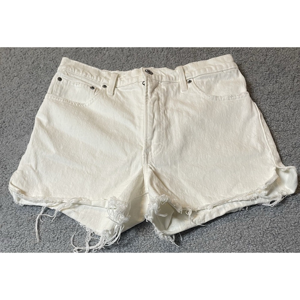 Y2K A&F 4" Women's Mom Jean Shorts 30/10 Distressed White Denim Grunge Hip Hop